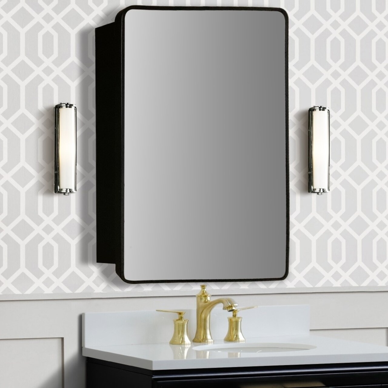 Bellaterra Home Rectangular Metal Frame Medicine Cabinet in Matte Black
